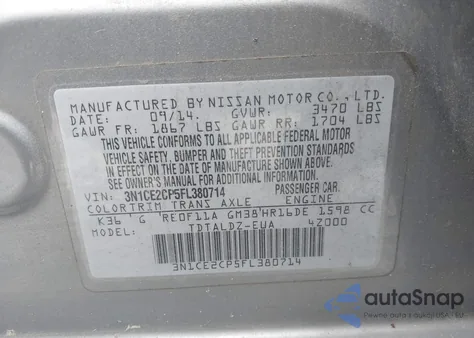 2015 Nissan Versa Note S (Sr)/S Plus/Sl/Sr/Sv z USA, uszkodzony, nr VIN 3N1CE2CP5FL380714